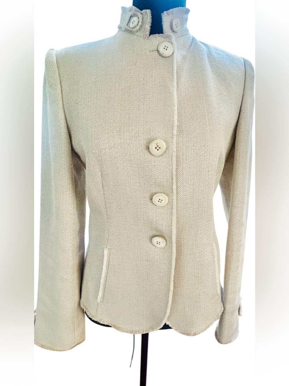 Armani Collezioni Vintage Y2K Cream Linen/ Cotton Tweed Jacket Sz6